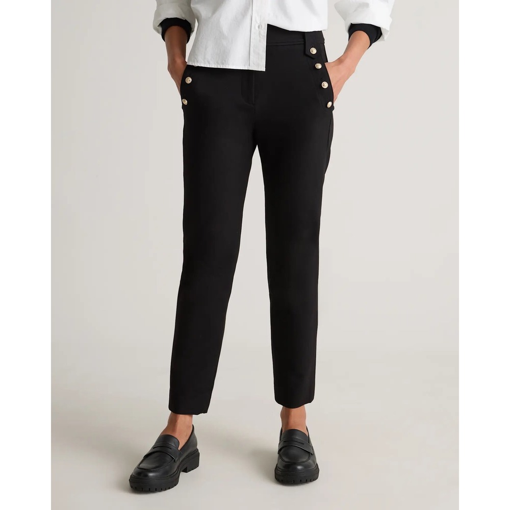 Quince Straight Leg Mariner Pants Black NWOT Gold Button Stretch Career Work XL